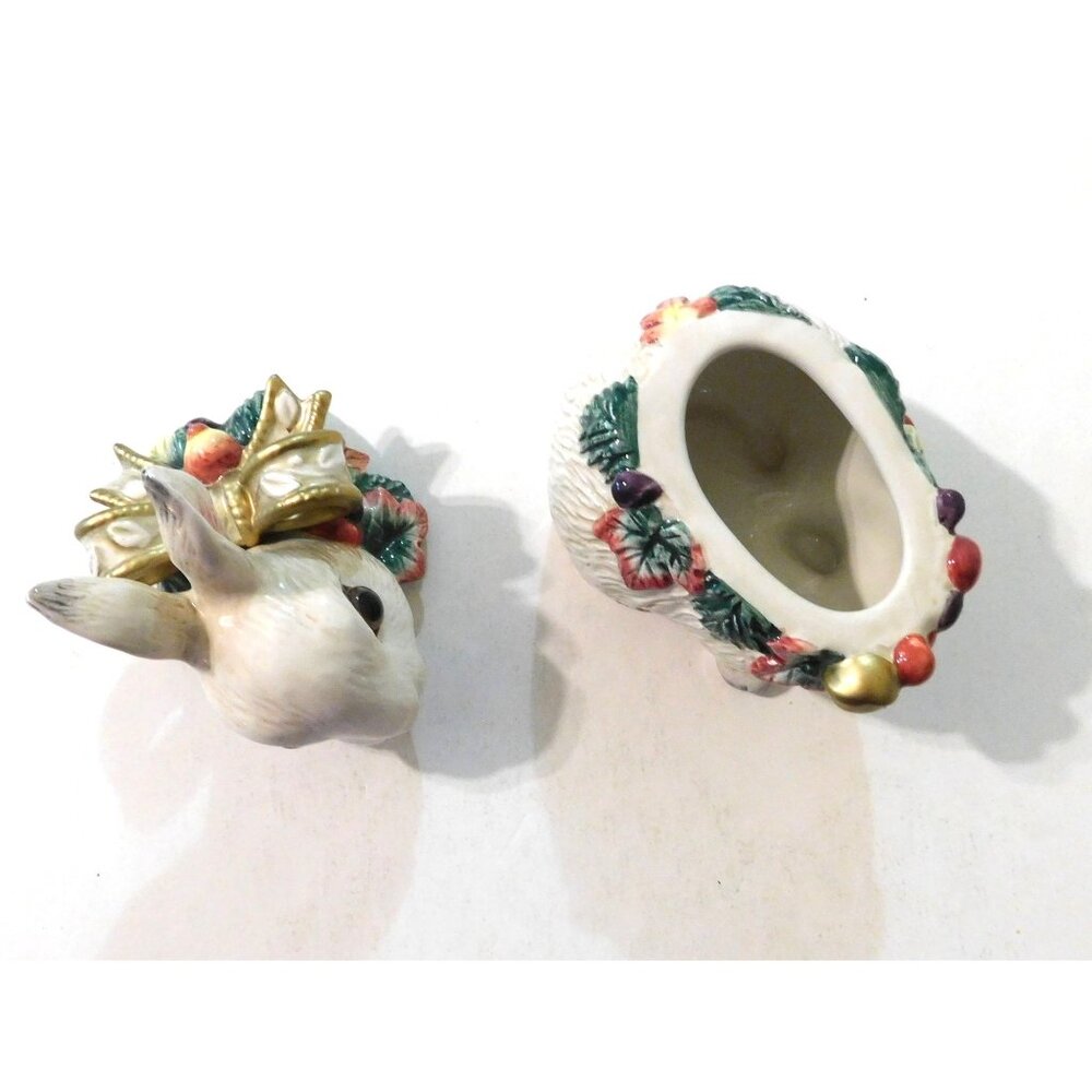 Fitz & Floyd Classics Snowy Wood Bunny Rabbit Figurine Dish 5" Festive Holiday - Picture 5 of 11